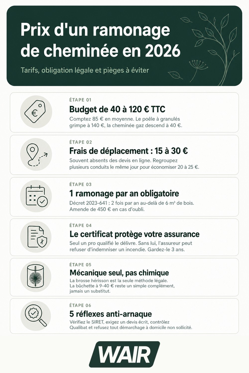 Infographie : prix d'un ramonage de cheminée