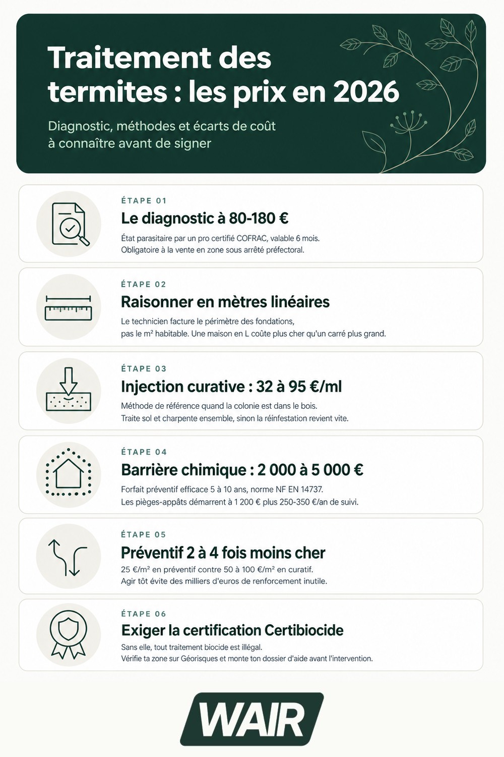 Infographie : traitement des termites prix