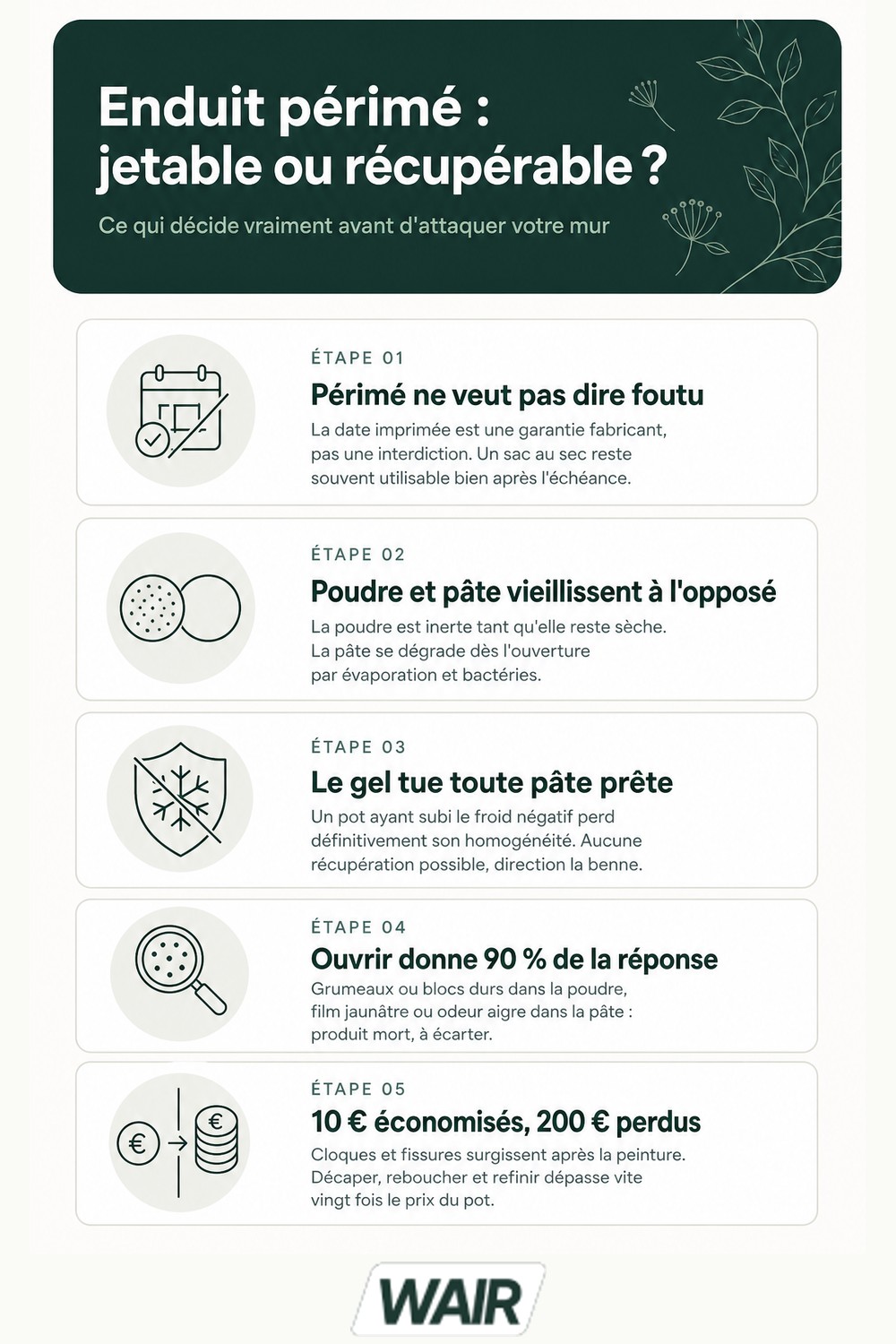 Infographie : utiliser enduit périmé